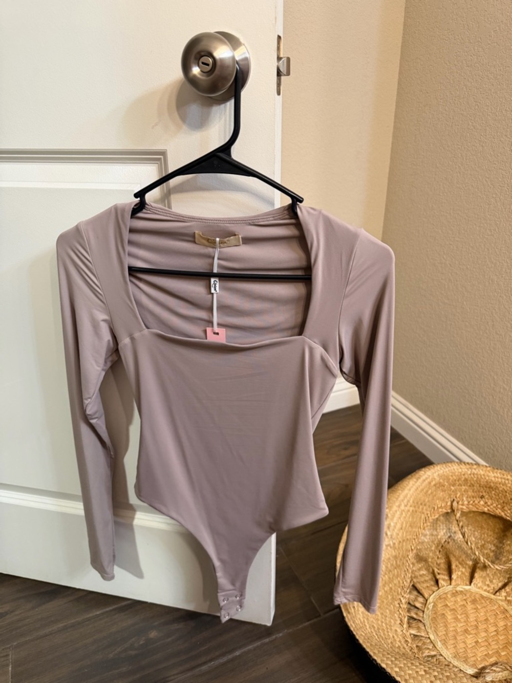 Long Sleeve Square Neck Bodysuit - Taupe